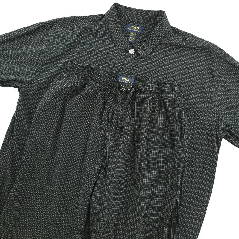 Polo Ralph Lauren Pajama Set Mens XL Black Check 2 Piece Long Sleeve Sleepwear